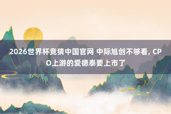 2026世界杯竞猜中国官网 中际旭创不够看， CPO上游的爱德泰要上市了