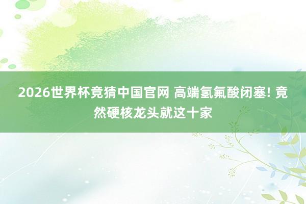 2026世界杯竞猜中国官网 高端氢氟酸闭塞! 竟然硬核龙头就这十家