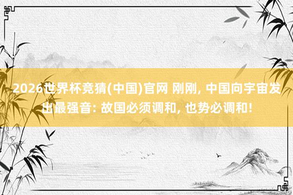 2026世界杯竞猜(中国)官网 刚刚， 中国向宇宙发出最强音: 故国必须调和， 也势必调和!