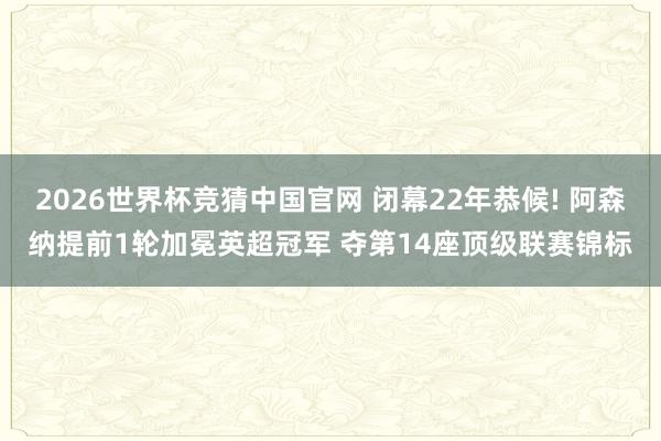 2026世界杯竞猜中国官网 闭幕22年恭候! 阿森纳提前1轮加冕英超冠军 夺第14座顶级联赛锦标