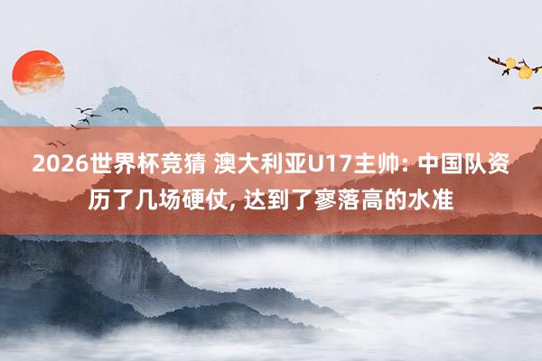 2026世界杯竞猜 澳大利亚U17主帅: 中国队资历了几场硬仗， 达到了寥落高的水准