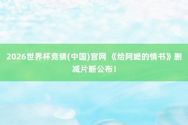 2026世界杯竞猜(中国)官网 《给阿嬷的情书》删减片断公布！