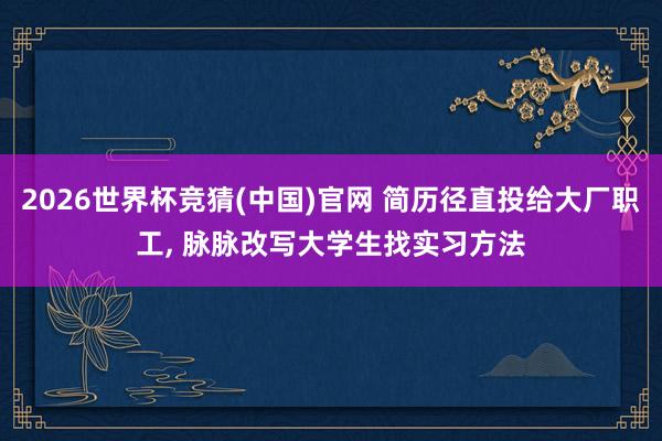 2026世界杯竞猜(中国)官网 简历径直投给大厂职工， 脉脉改写大学生找实习方法