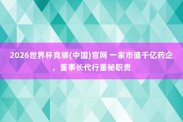 2026世界杯竞猜(中国)官网 一家市值千亿药企，董事长代行董秘职责