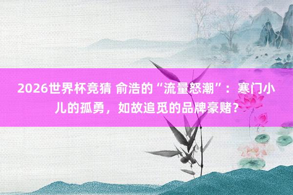 2026世界杯竞猜 俞浩的“流量怒潮”：寒门小儿的孤勇，如故追觅的品牌豪赌？
