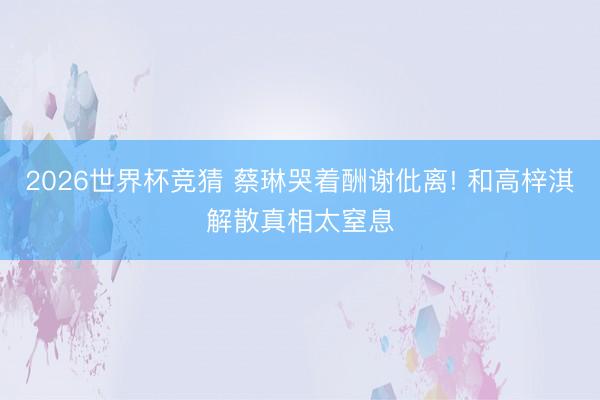 2026世界杯竞猜 蔡琳哭着酬谢仳离! 和高梓淇解散真相太窒息