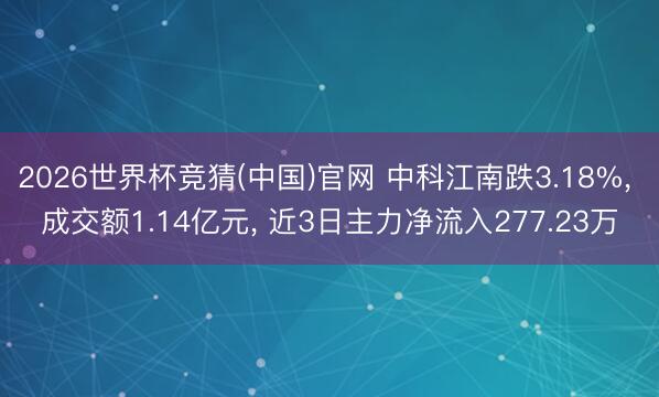 2026世界杯竞猜(中国)官网 中科江南跌3.18%， 成交额1.14亿元， 近3日主力净流入277.23万