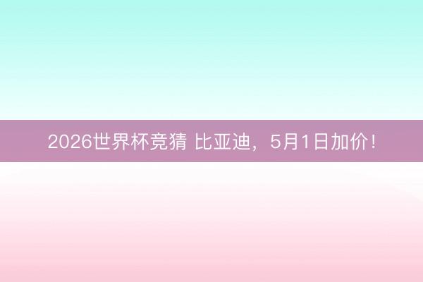 2026世界杯竞猜 比亚迪，5月1日加价！