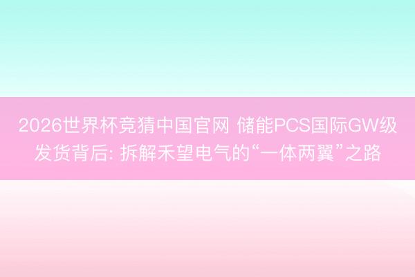 2026世界杯竞猜中国官网 储能PCS国际GW级发货背后: 拆解禾望电气的“一体两翼”之路