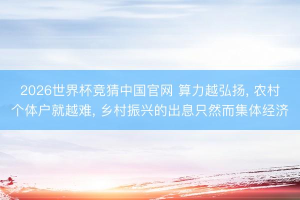 2026世界杯竞猜中国官网 算力越弘扬, 农村个体户就越难, 乡村振兴的出息只然而集体经济